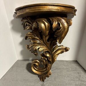 7X15X19 Hollywood Regency Wall Shelf Sconce Shelf Gold Resin Carved Style